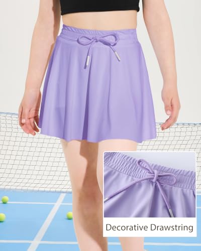 Girls Tennis Skirt Athletic Skort with Pocket - Purple, 7-8 Years