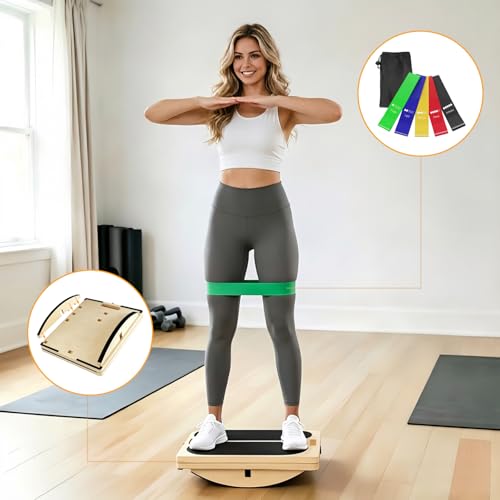 Large 3-in-1 Wooden Slant Board for Calf Stretching & Balance Exercises - Helntova