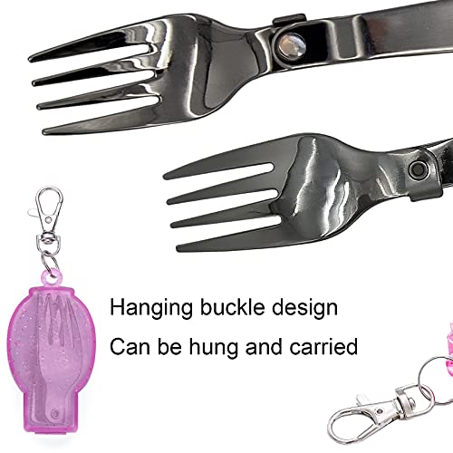 Foldable Fork and Spoon Set - Portable Travel Utensils - Silver