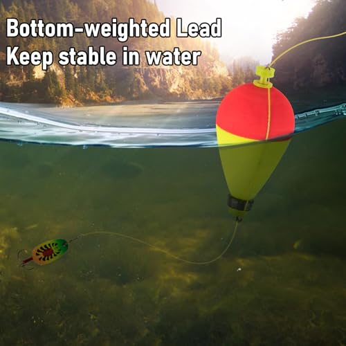 Weighted Fishing Bobbers - 5 Pack Snap-on Spring Floats - Green/Fluorescent Yellow, 1.6in