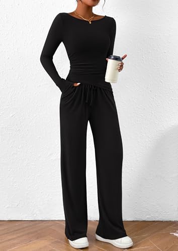 PRETTYGARDEN Women's 2 Piece Lounge Set - Medium Black, Airport Outfits