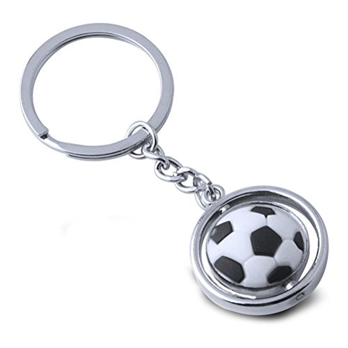 3D Rotating Soccer Ball Keychain - Metal Sports Key Ring