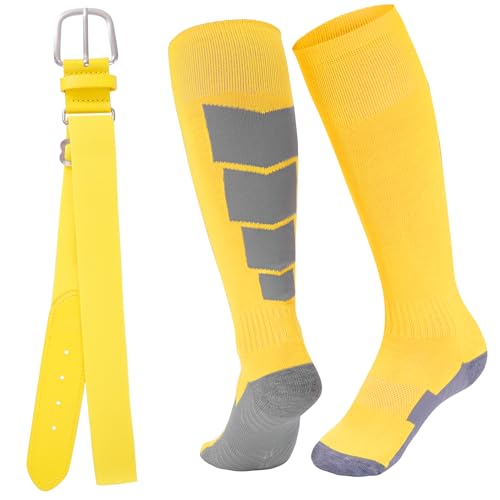 Youth Baseball Socks and Belt Combo Set - Adjustable Yellow