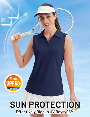 Women's Sleeveless UPF 50+ Golf Polo Shirt Small Navy Athletic Tank Top