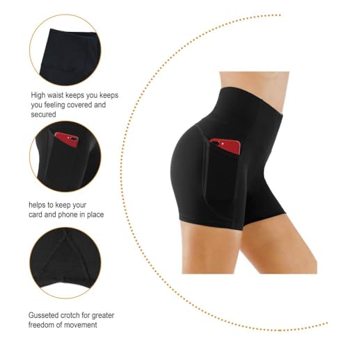 High Waist Yoga Shorts for Women - Tummy Control Athletic Shorts with Pockets