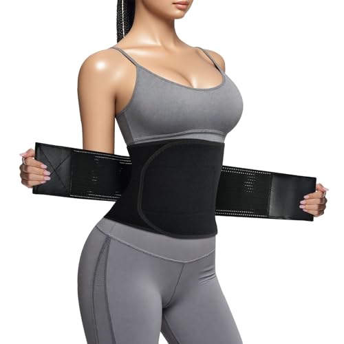 Waist Trainer for Women - Adjustable Sweat Belt for Fat Burning - Black, Medium