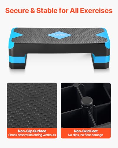 Aerobic Exercise Step Platform - 28-Inch Adjustable Fitness Step - Blue