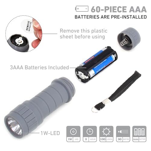20-Pack Small Flashlights Set, Super Bright 100 Lumen LED Flashlight Pack with 60-Piece AAA Batteries Included, Mini Flashlight, Outdoor Flashlight for Camping, Hiking, Emergency
