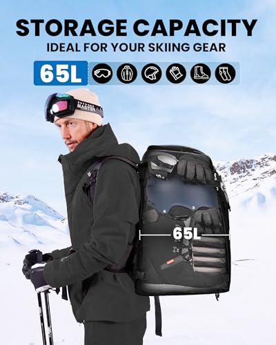OutdoorMaster 65L Ski Boots Bag Backpack Waterproof Travel Snowboard Gear Black