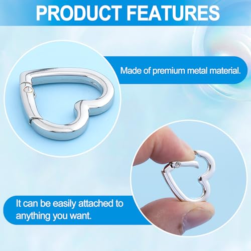 Heart Shaped Keychain Clip - 4pcs Zinc Alloy Silver Carabiner