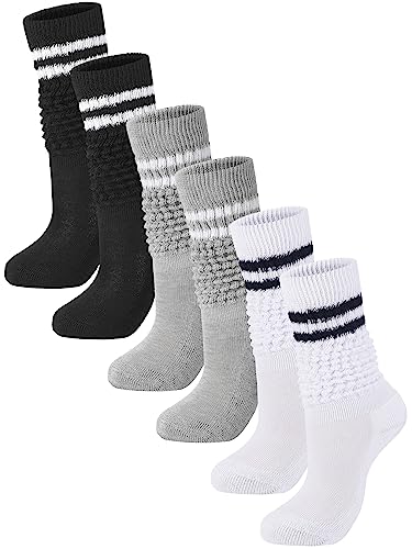 Slouch Socks for Women - Cotton Knit Boot Socks - Black/White, White/Black, Gray/White