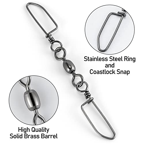 Alwonder 30-Pack Heavy-Duty Stainless Steel Double Snap Swivels for Saltwater Fishing - Model 4-121LB
