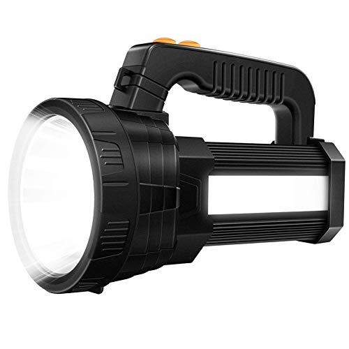 Super Bright LED Spotlight Rechargeable Flashlight 10000 Lumen Handheld Spotlight 10000mAh Long Lasting Torchlight Searchlight Flood Fishing Hiking Camping Flashlight USB Output with Tripod