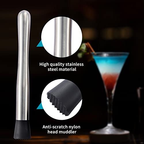 Stainless Steel Cocktail Muddler Set - 10 & 8 Inch with Mixing Spoons