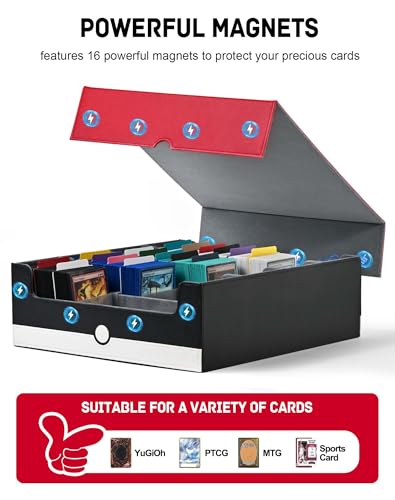 Card Storage Box for 3200+ Cards, Deck Organizer with 4 Stoppers, Red & White