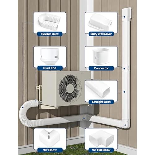 3" 15.5Ft Mini Split Line Set Cover with Flexible Duct, Upgrade PP Decorative Paintable Lineset Cover Kit, 39.37" per Straight Duct, for Minisplit, Air Conditioner, Central AC, HVAC