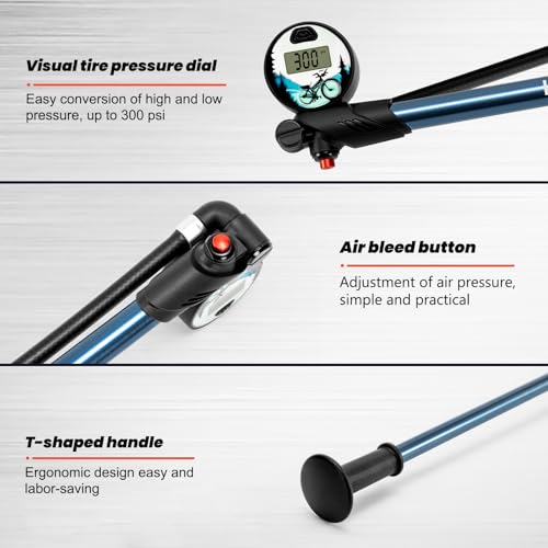 Hycline Digital Titanium Shock Pump for Mountain Bike Suspension, 300 PSI