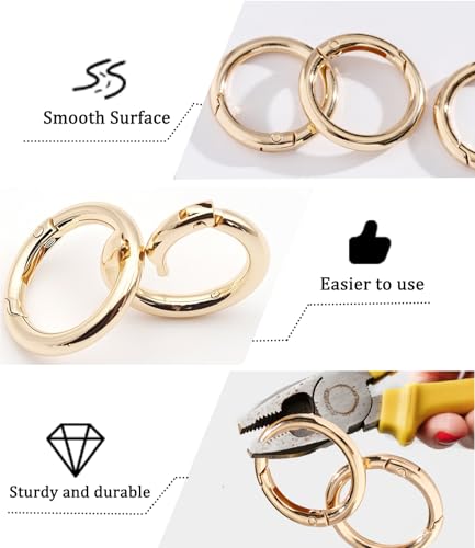Metal Spring O Rings - 12Pcs Gold Carabiner Clips, 1 Inch & 0.75 Inch