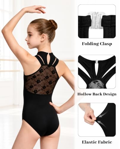 WYHDY Girls Ballet Leotard Tank Dancewear 8-10 Years Black