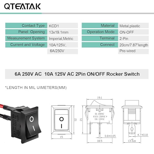 KCD1 On/Off Pre-Wired Boat Rocker Switch - 2-Pin Pack of 5