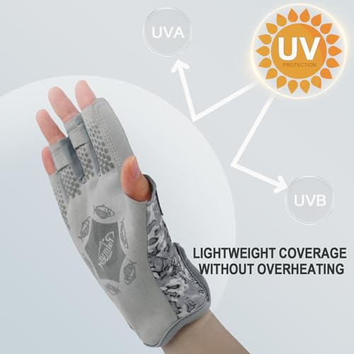 Palmyth Ashen Large UPF 50+ Fishing Gloves for Men & Women – Fingerless Kayak Gloves