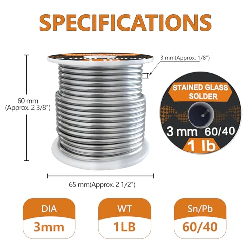 60/40 Solder for Stained Glass, 1/8"(3mm) Dia, 1 lb Spool, Supplied by ANOSON