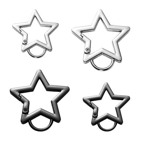 4-Pack Star Carabiner Clips - Zinc Alloy Keychain Set in Black & Silver