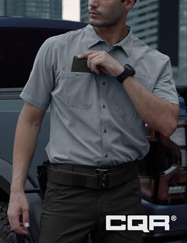 CQR Men's Tactical Short Sleeve Shirt Large Supervisor Grey UPF 50+ Ripstop Outdoor Workwear