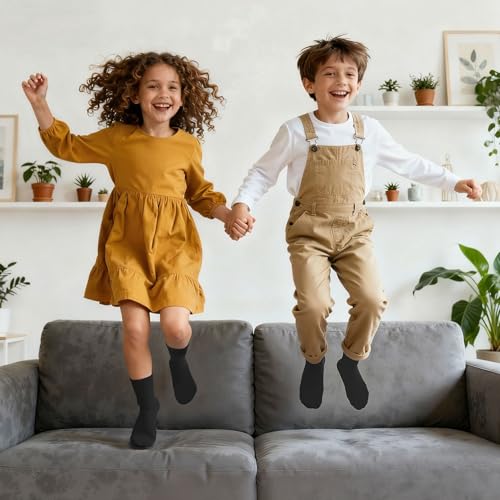 Athletic Cotton Crew Socks for Kids - Black, 9-12 Years