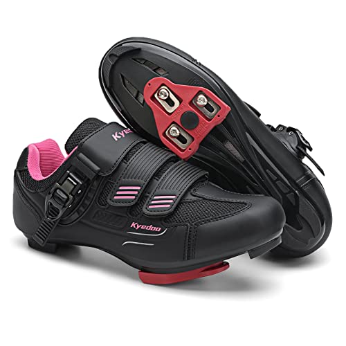 Womens Cycling Shoes for Peloton & Indoor/Outdoor Riding - 8.5 Women/6.5 Men, Black/Pink