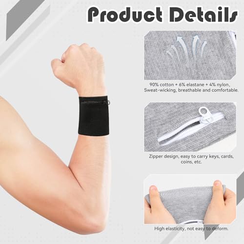 Wrist Sweatbands with Zipper - 4PCS Sports Wrist Wallets