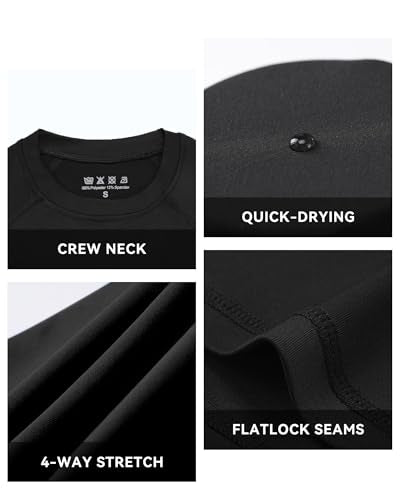 Poekuao Boys Compression Shirt 2 Pack Medium Long Sleeve Athletic Undershirts for Youth Sports