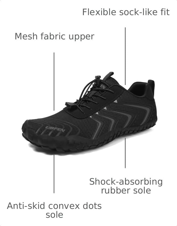 UBFEN Water Shoes for Men & Women - Quick Dry Barefoot Hiking & Swimming, Black, 13 Women / 11 Men, Z4 Model