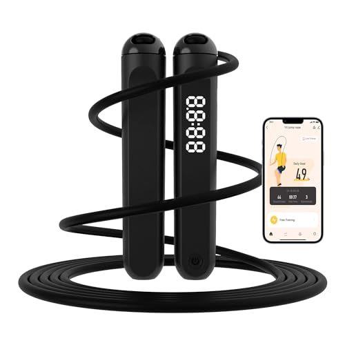 Jump Rope with Counter and App - Tangle-Free Speed Rope - Black