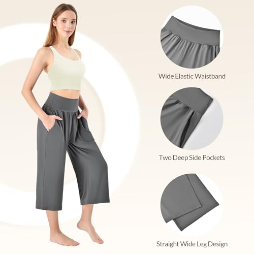 Ipletix Capri Pants for Women Casual Gaucho Wide Leg