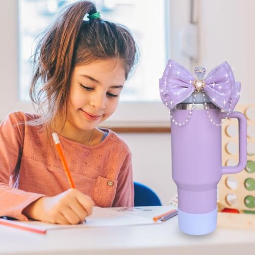 Bling Bow Straw Topper & Silicone Boot Set for Tumblers - Purple
