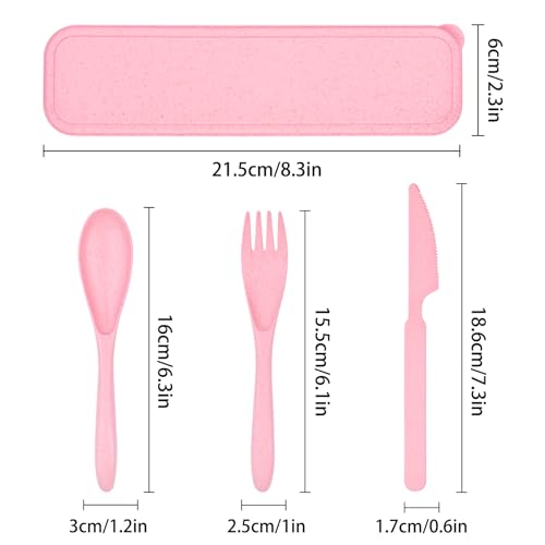 Reusable Travel Utensil Set with Case - Lightweight Plastic - Pink