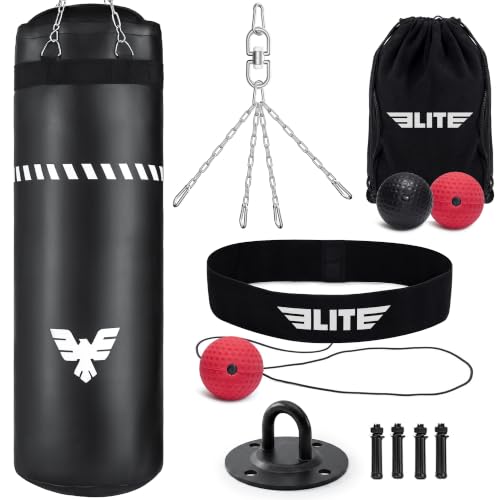 Black Elite Sports 4 FT Unfilled Heavy Boxing Punching Bag with Metal Chain