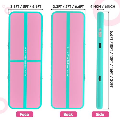 Inflatable Gymnastics Air Mat - 10ft Green Pink - 4" Thick Tumble Track