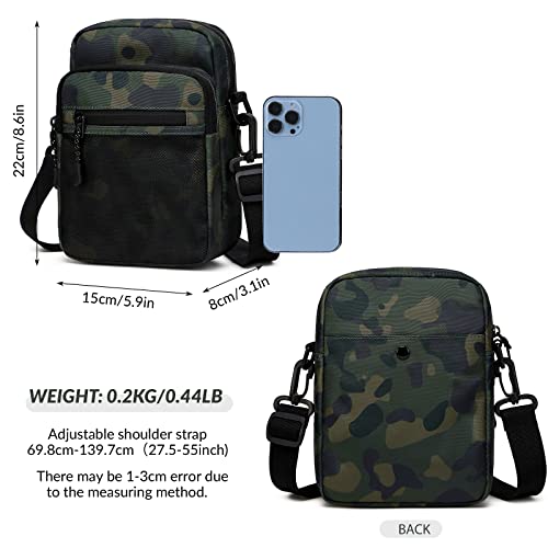 Lohol Camo Green Water-Resistant Messenger Bag for Men and Women, Adjustable Crossbody Sling Bag for Travel and Sports