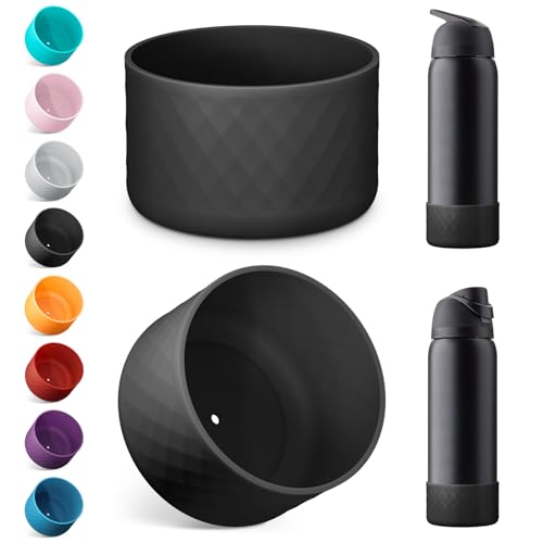 Silicone Water Bottle Boot - 2PCS Protective Bottom Bumper for Owala 32oz - Black