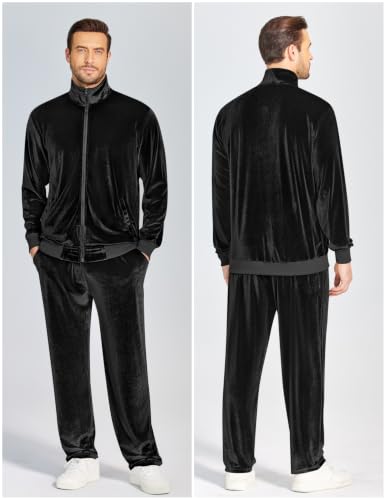 COOFANDY Men's XXL Black Velour Tracksuit Set Full Zip Jacket & Pants