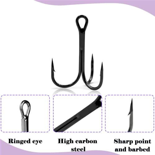 Treble Fishing Hooks Kit - 50 Mixed Sizes Black