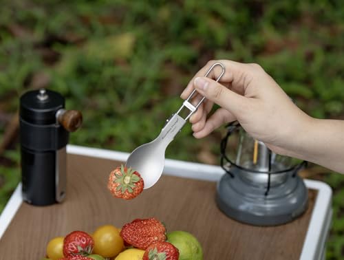 Folding Titanium Spork - Ultralight Spoon Fork Knife Utensil Ti1022T