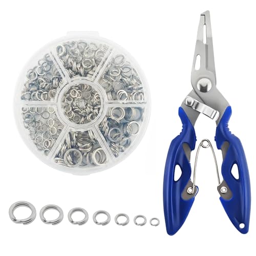 350pcs Fishing Split Rings Kit - 7 Sizes High Strength Steel - Silver