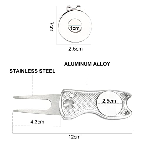Golf Divot Repair Tool with Ball Marker & Magnetic Clip - Silver
