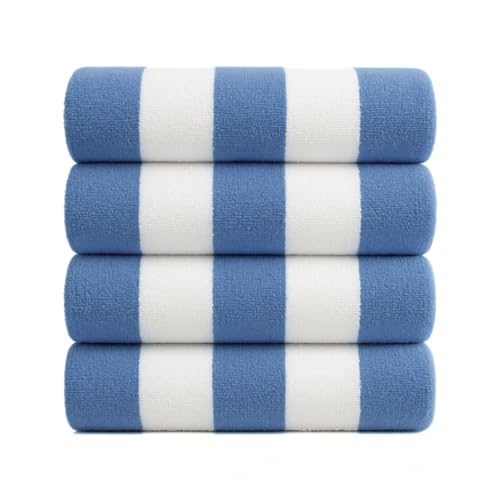 Oversized Cotton Turkish Beach Towel - Cabana Fountain Blue, 4 Pack