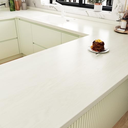 WESTICK White Wood Contact Paper for Countertops Waterproof White Wood Wallpaper Countertop Peel and Stick Vinyl Self Adhesive Removable Wooden Grain Wallpapers for Tables Desk Cabinets 15.8"x80"