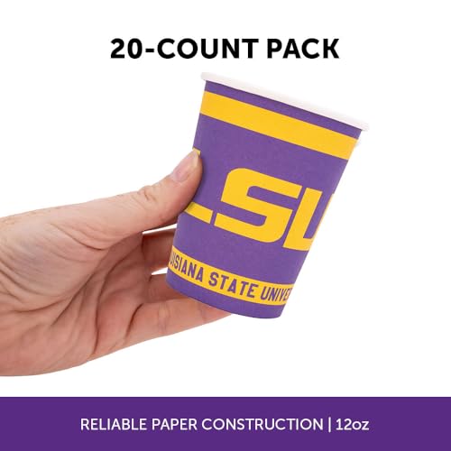 LSU Tigers Paper Cups - 20 Count, 9 Oz Disposable Party Cups