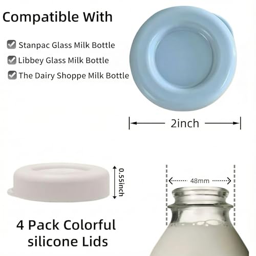 Silicone Milk Bottle Caps - 4 Pack, 48mm Reusable Lids